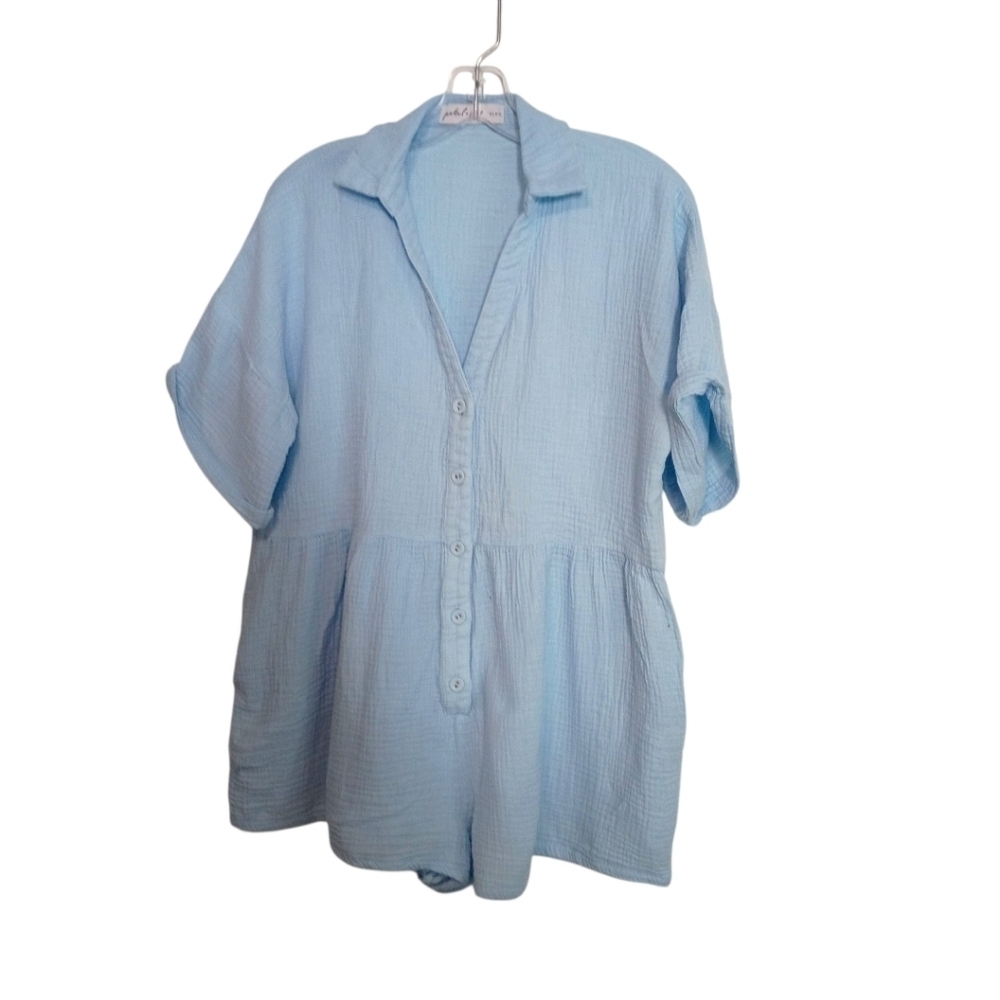 Petal & Pup - Blue Wrinkly Romper - Size US 6